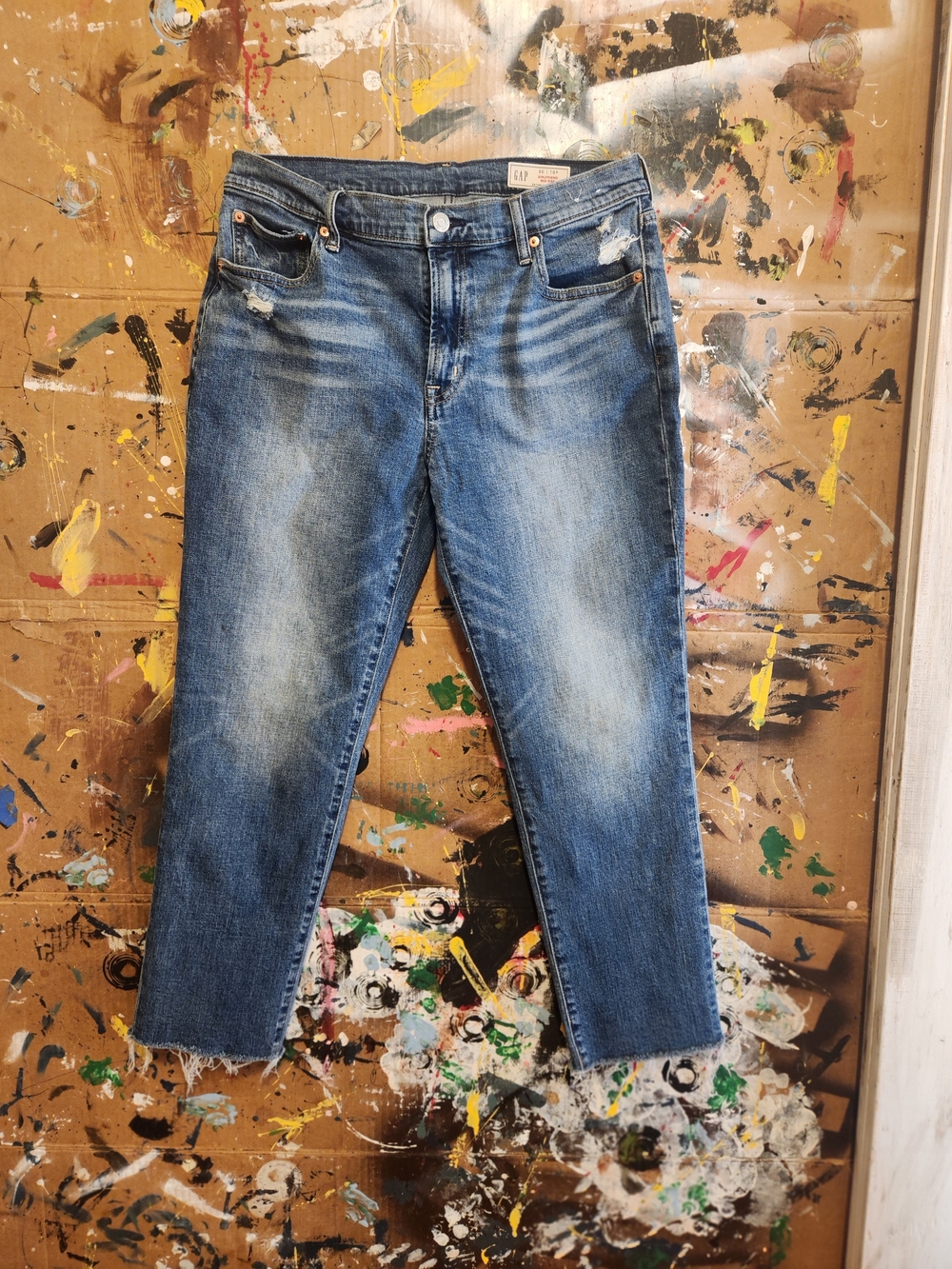GAP Women's Blue Slim Straight Jeans with Distressed Hem
